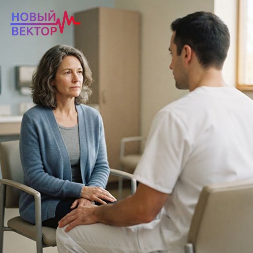 Женщина беседует с врачом перед кодированием от алкоголизма препаратом Дисульфирам